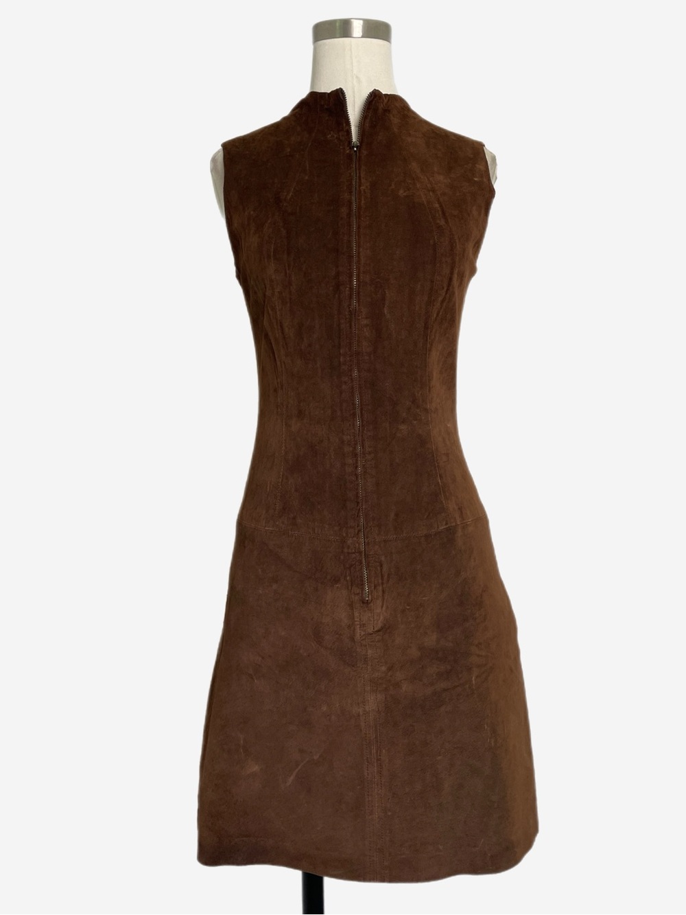 Vintage 90s Laundry by Shelli Segal chocolate brown suede zip mini dress mod XS